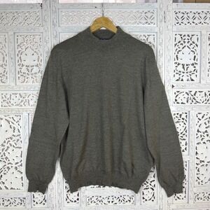John Ashford 100% Merino Wool Olive Green Italian Mockneck Sweater Mens Large